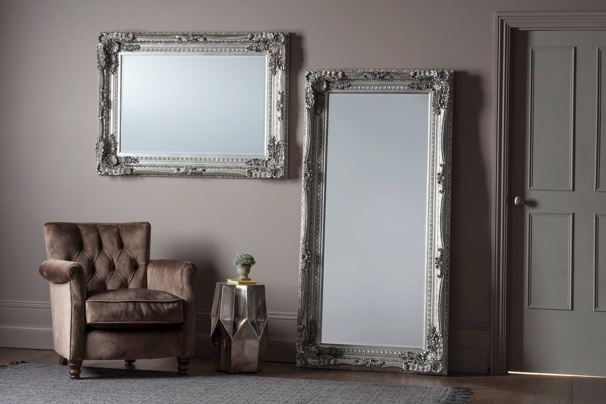 Amos Silver leaf finish medium rectangle mirror