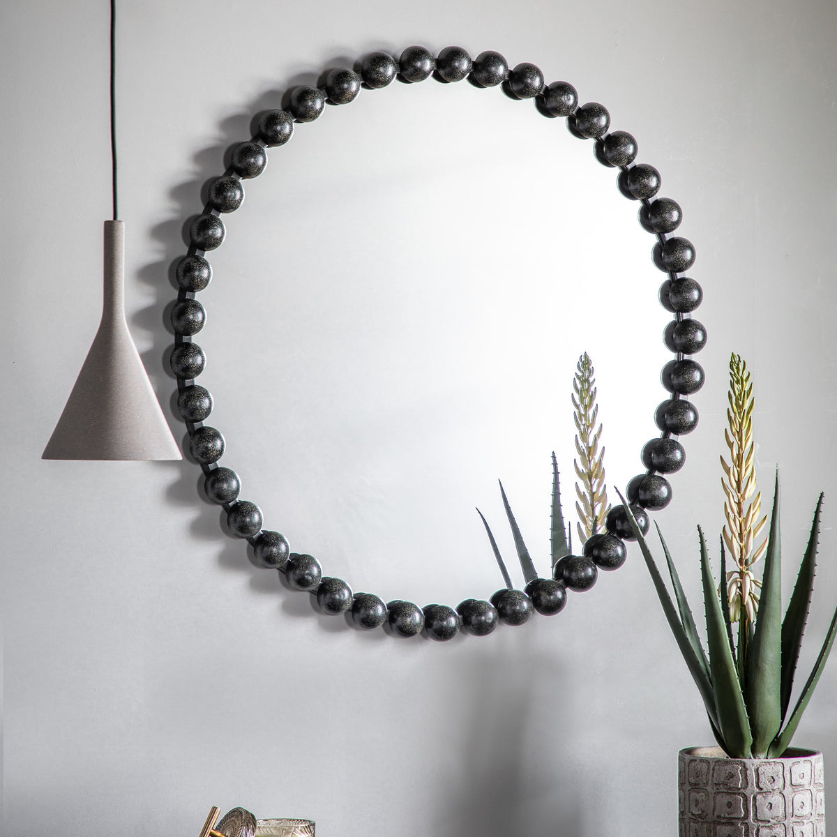 Amos Aged black round mirror