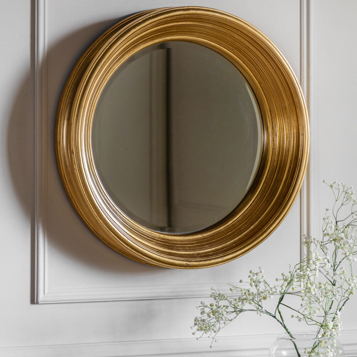Amos Gold leaf round mirror