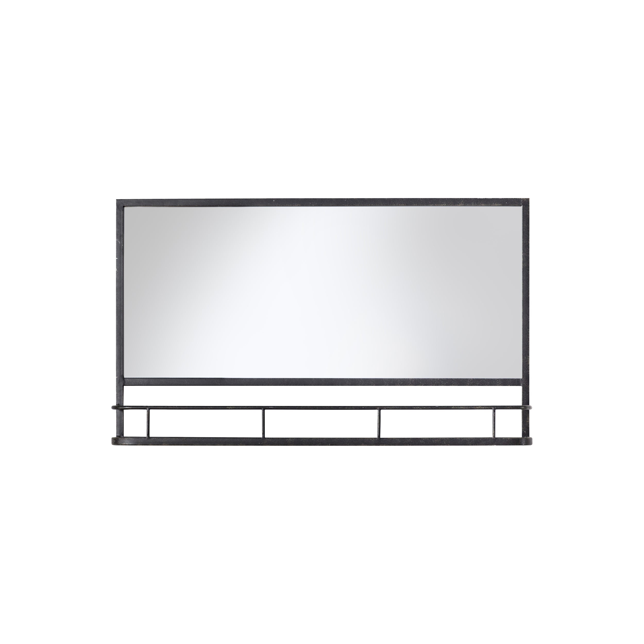 Amos Charcoal black rectangular mirror with shelf
