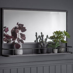 Amos Charcoal black rectangular mirror with shelf