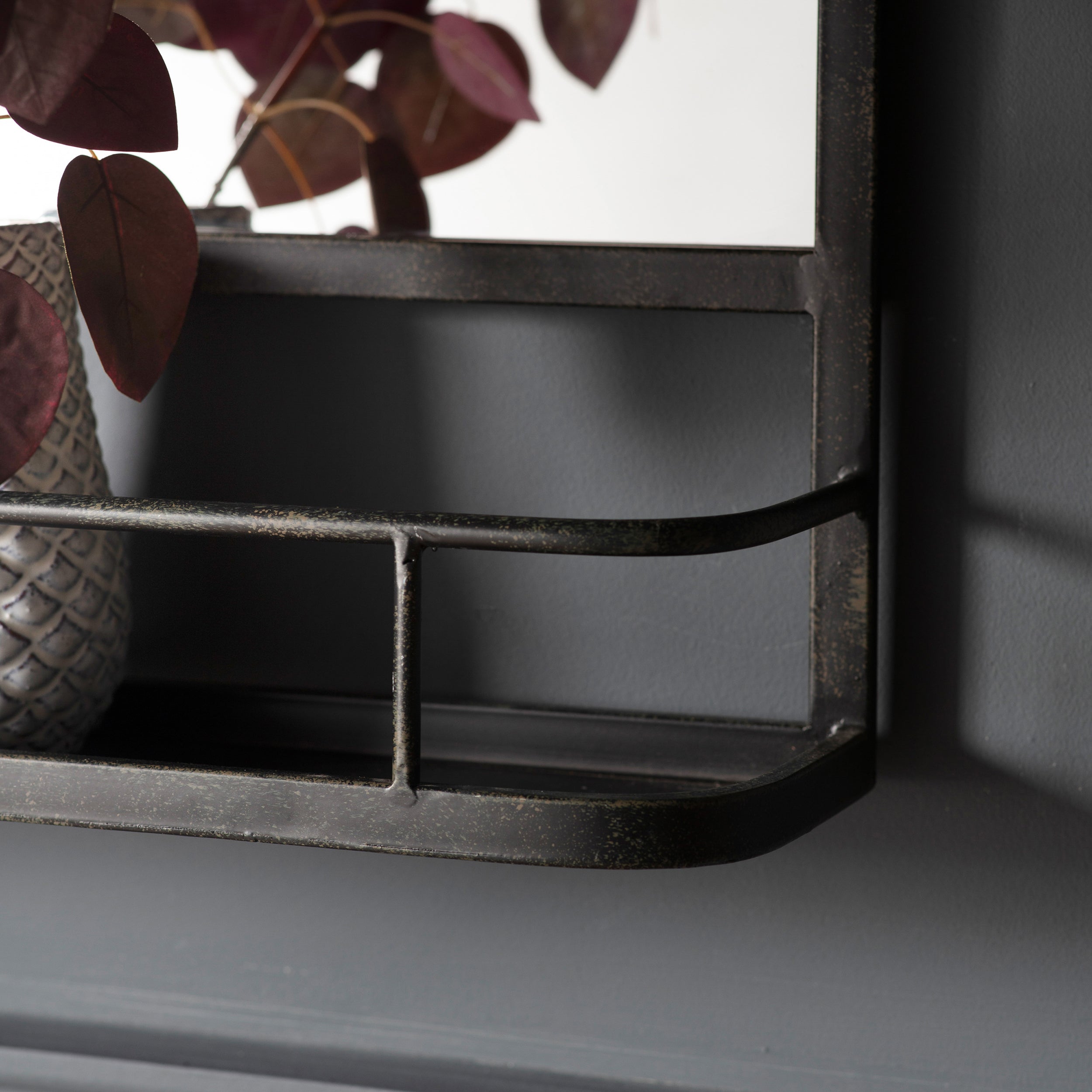 Amos Charcoal black rectangular mirror with shelf