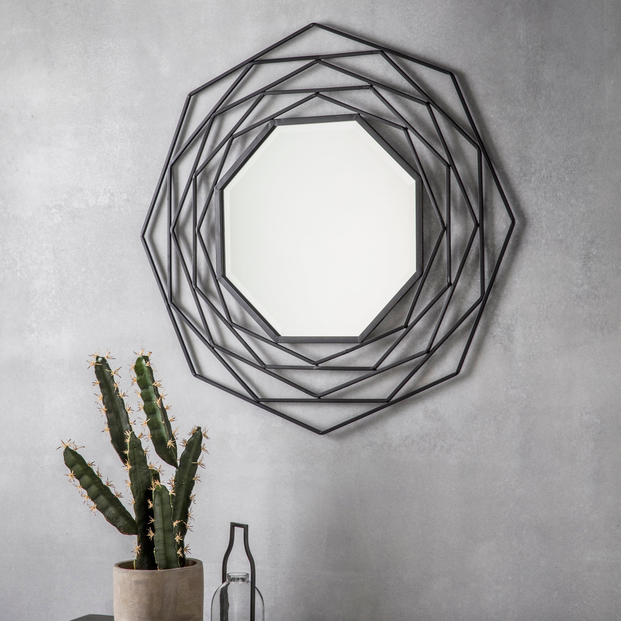 Amos Matt black octagon mirror