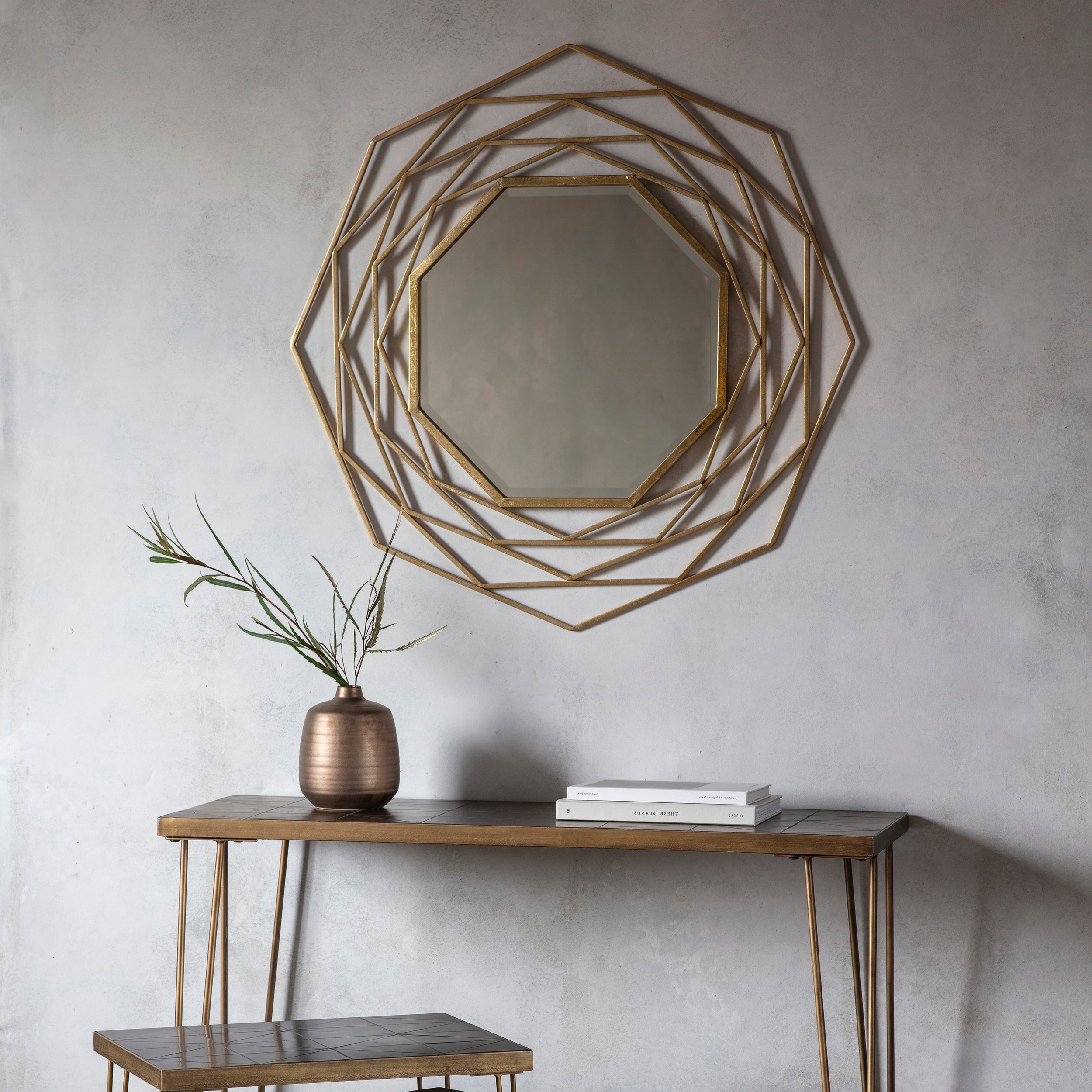 Amos Satin gold octagon mirror