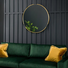 Amos Tubular notched aged gold round mirror