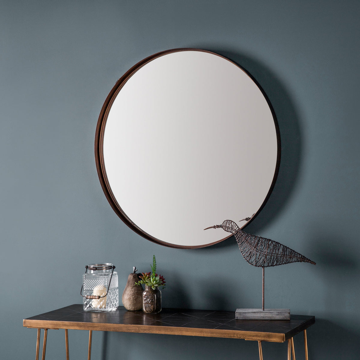 Amos Aged bronze finish round mirror