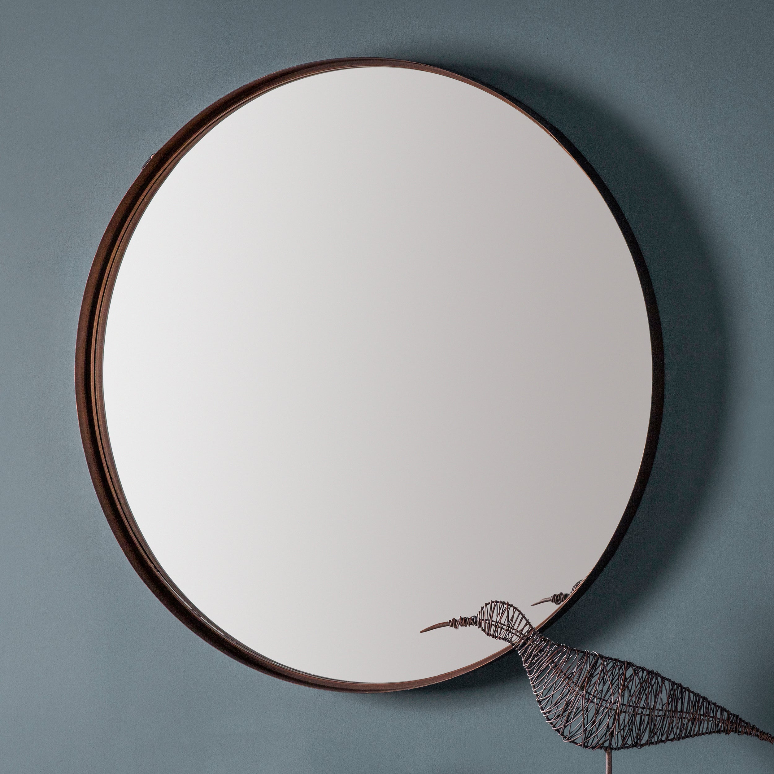 Amos Aged bronze finish round mirror