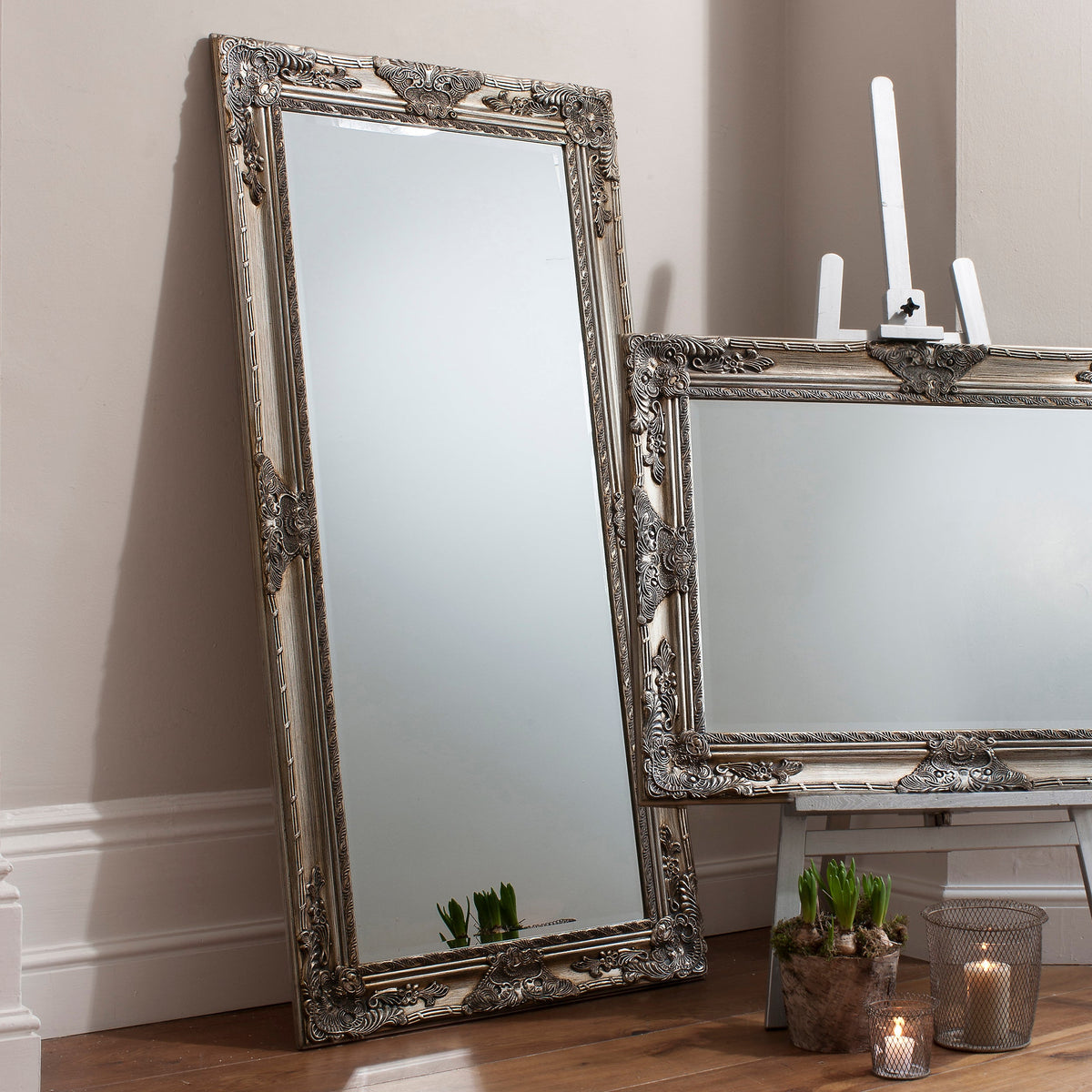 Amos Silver leaf leaner mirror