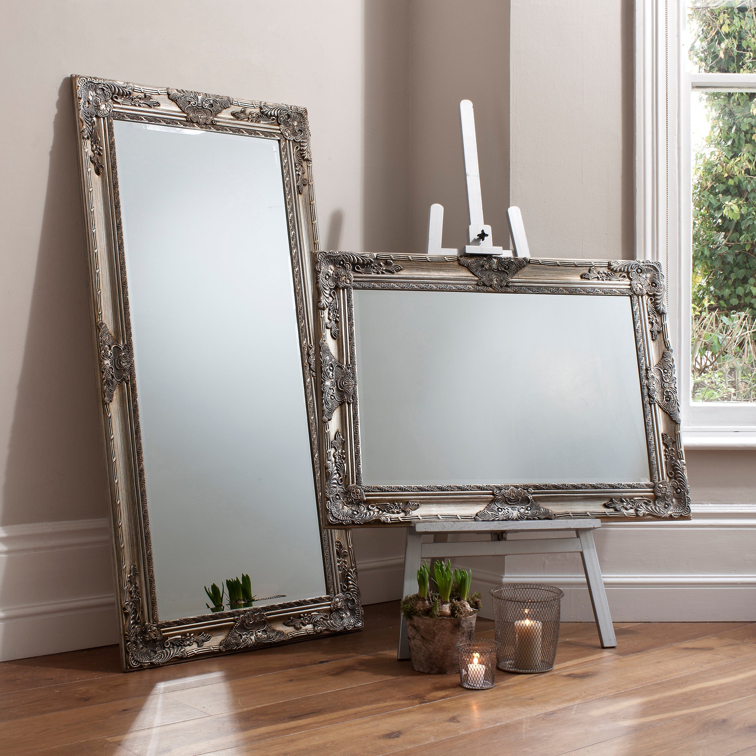Amos Silver leaf leaner mirror