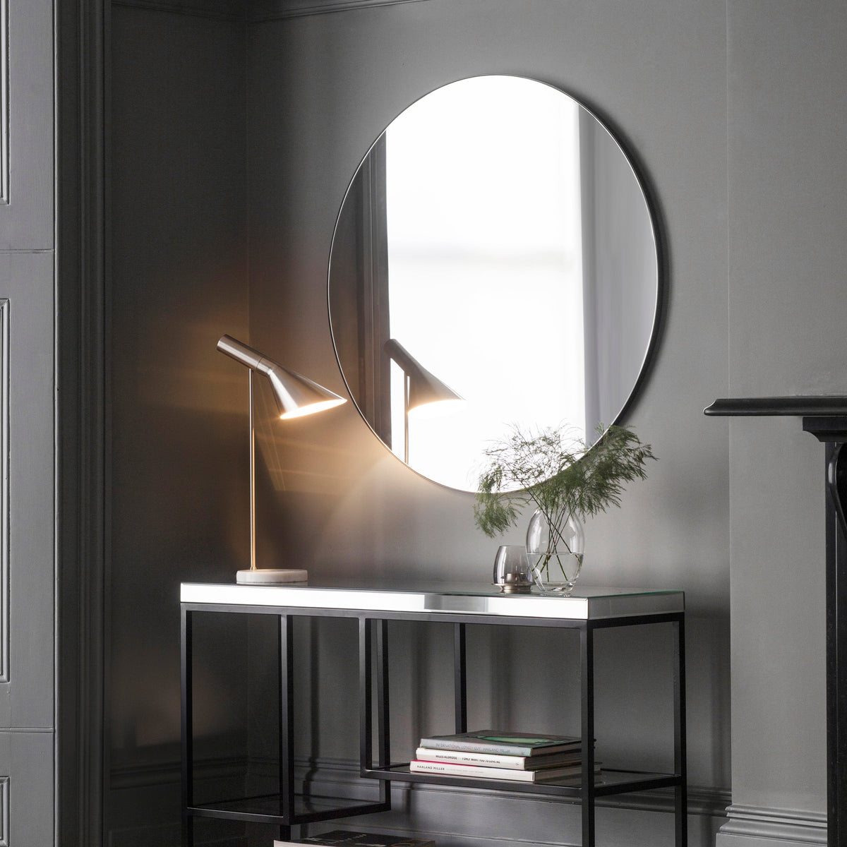 Amos Matt black thin round mirror