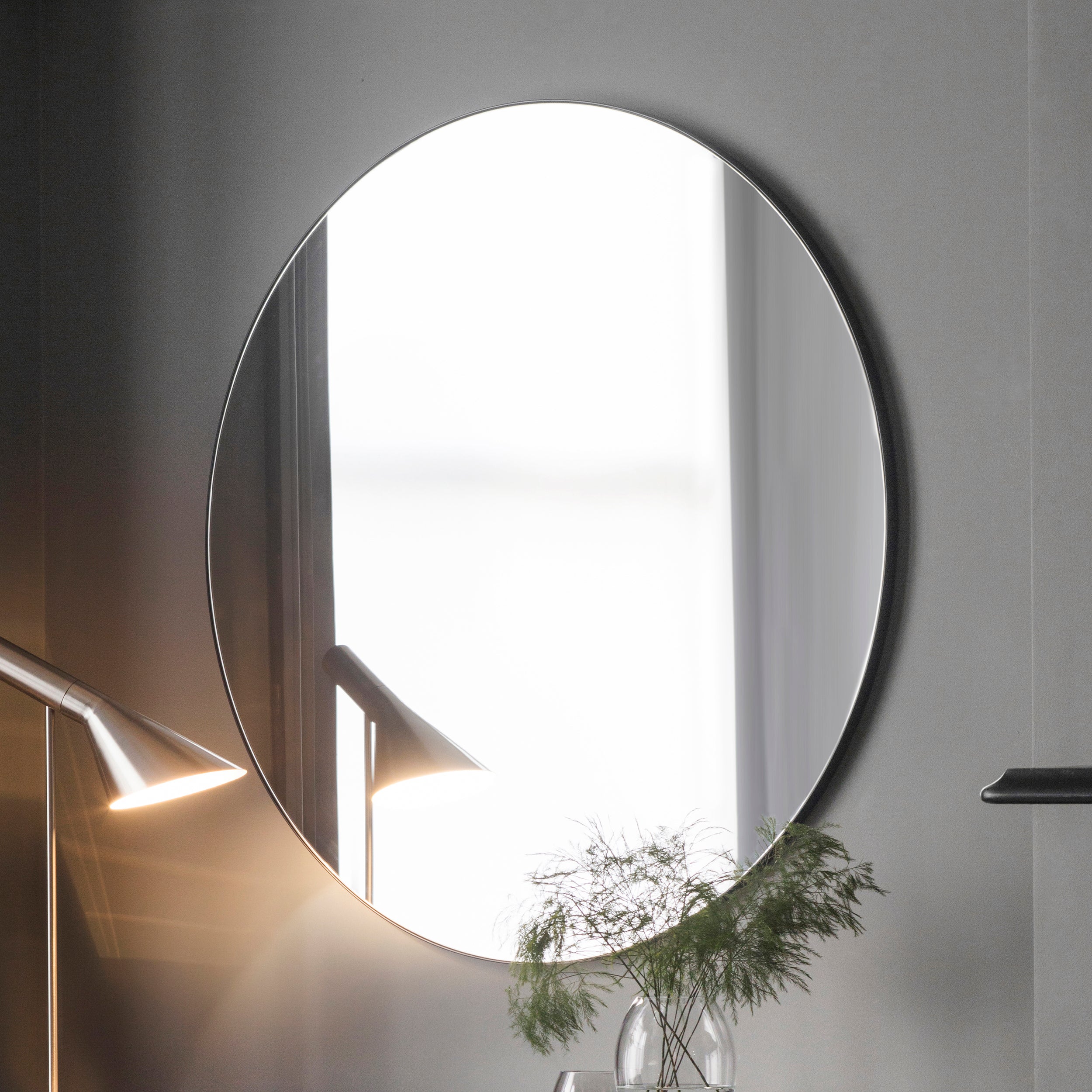 Amos Matt black thin round mirror