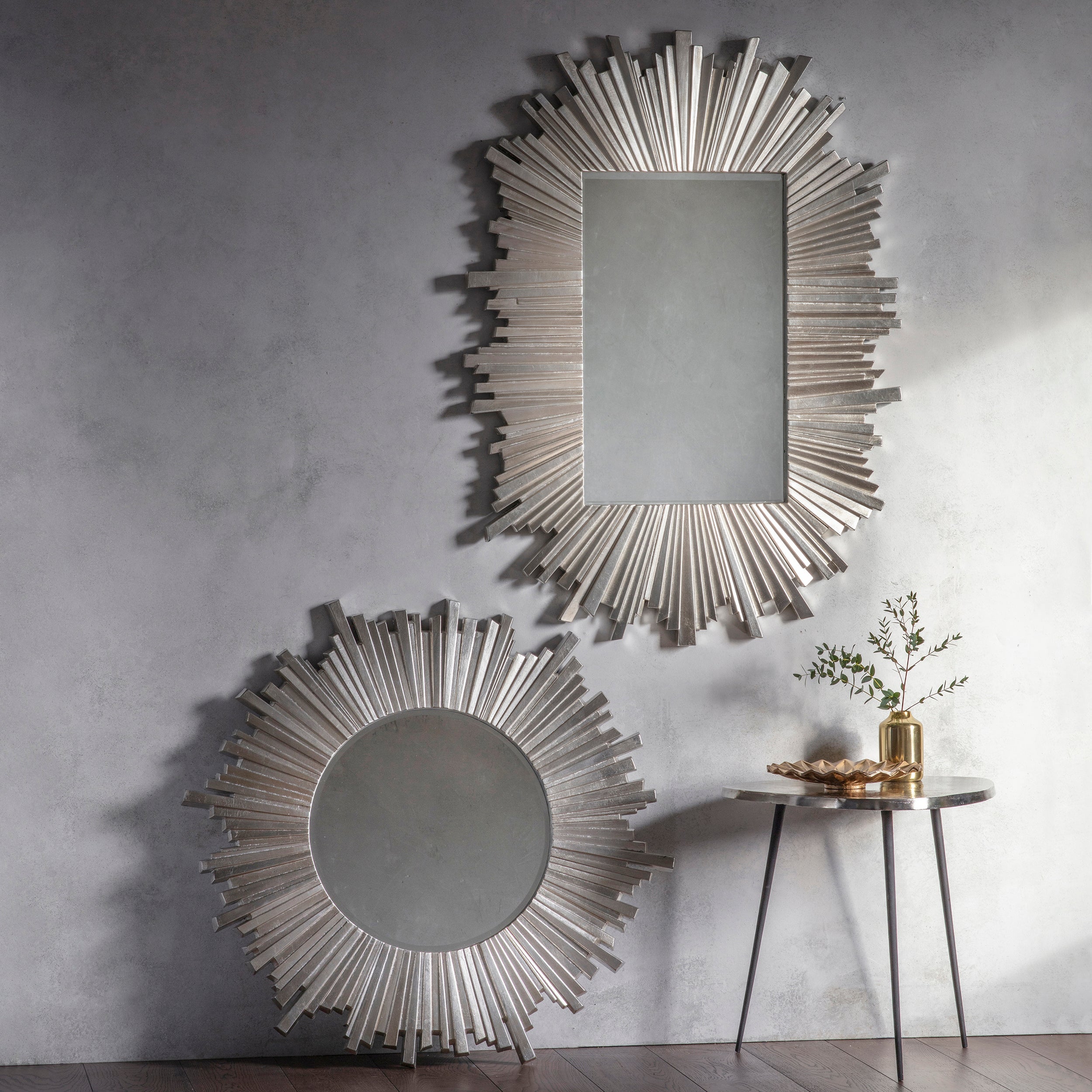 Amos Antique silver star burst round mirror