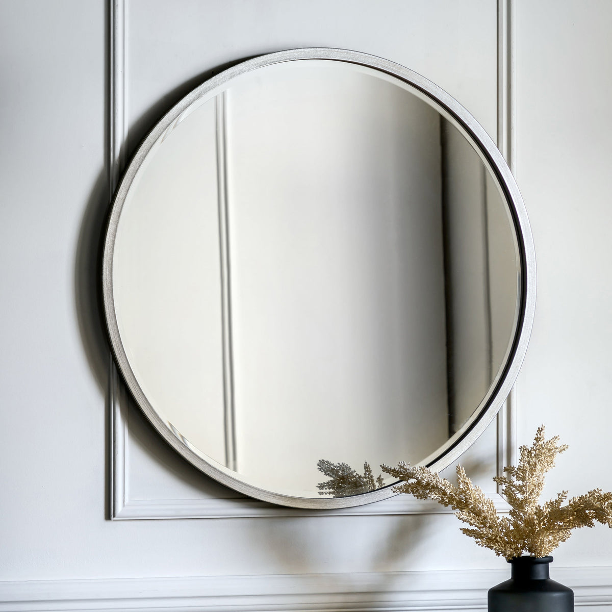 Amos Antique silver large round mirror