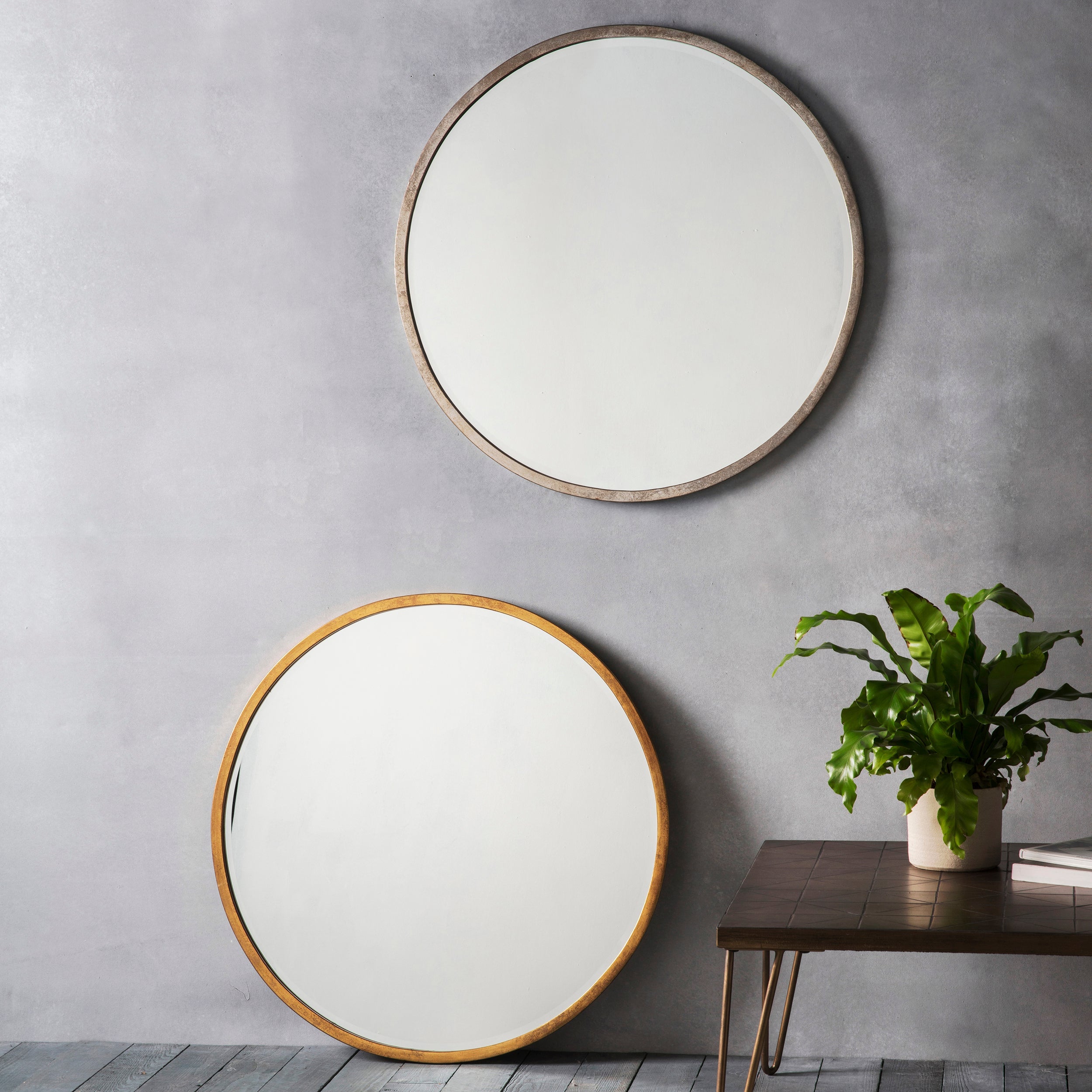 Amos Antique silver large round mirror