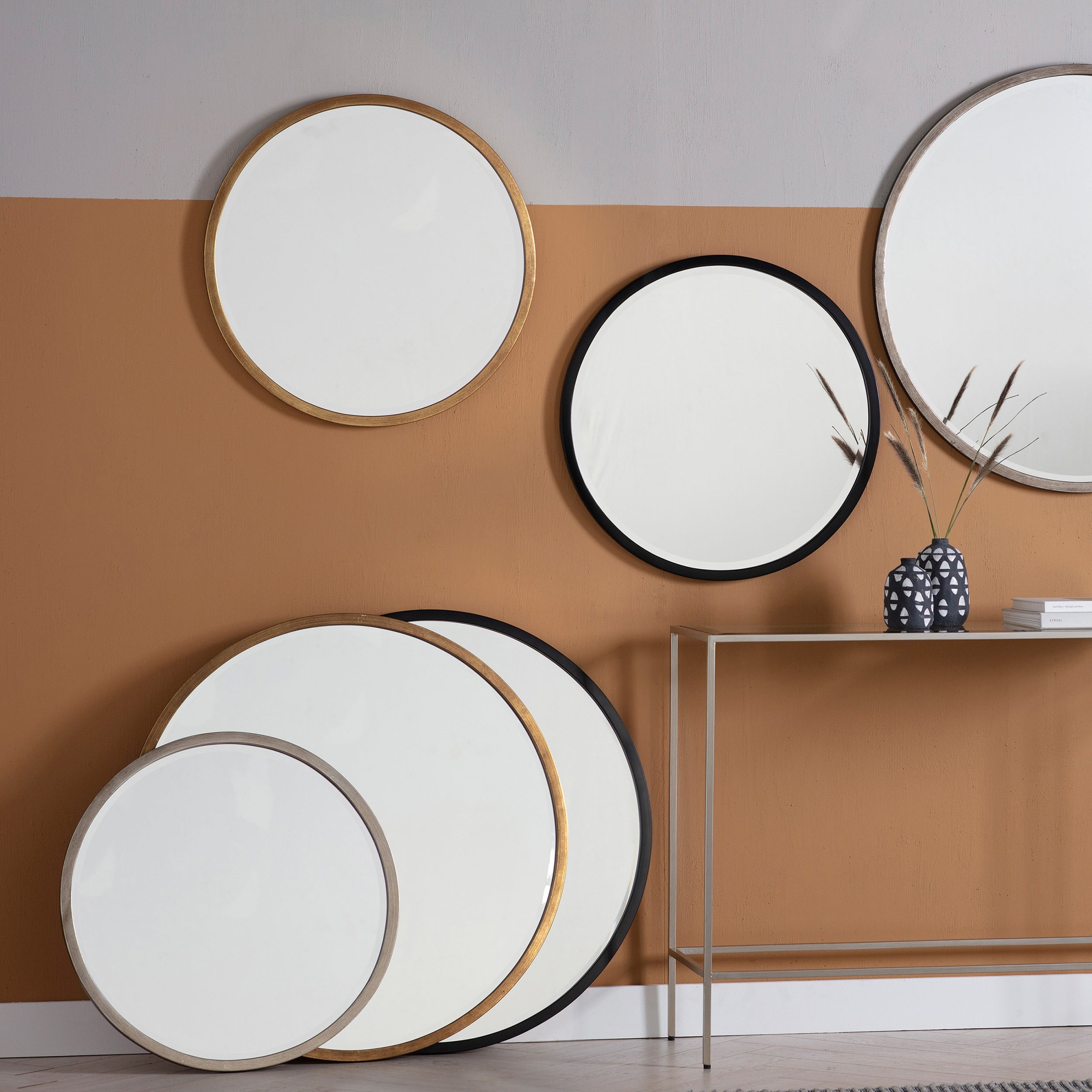Amos Antique gold medium round mirror