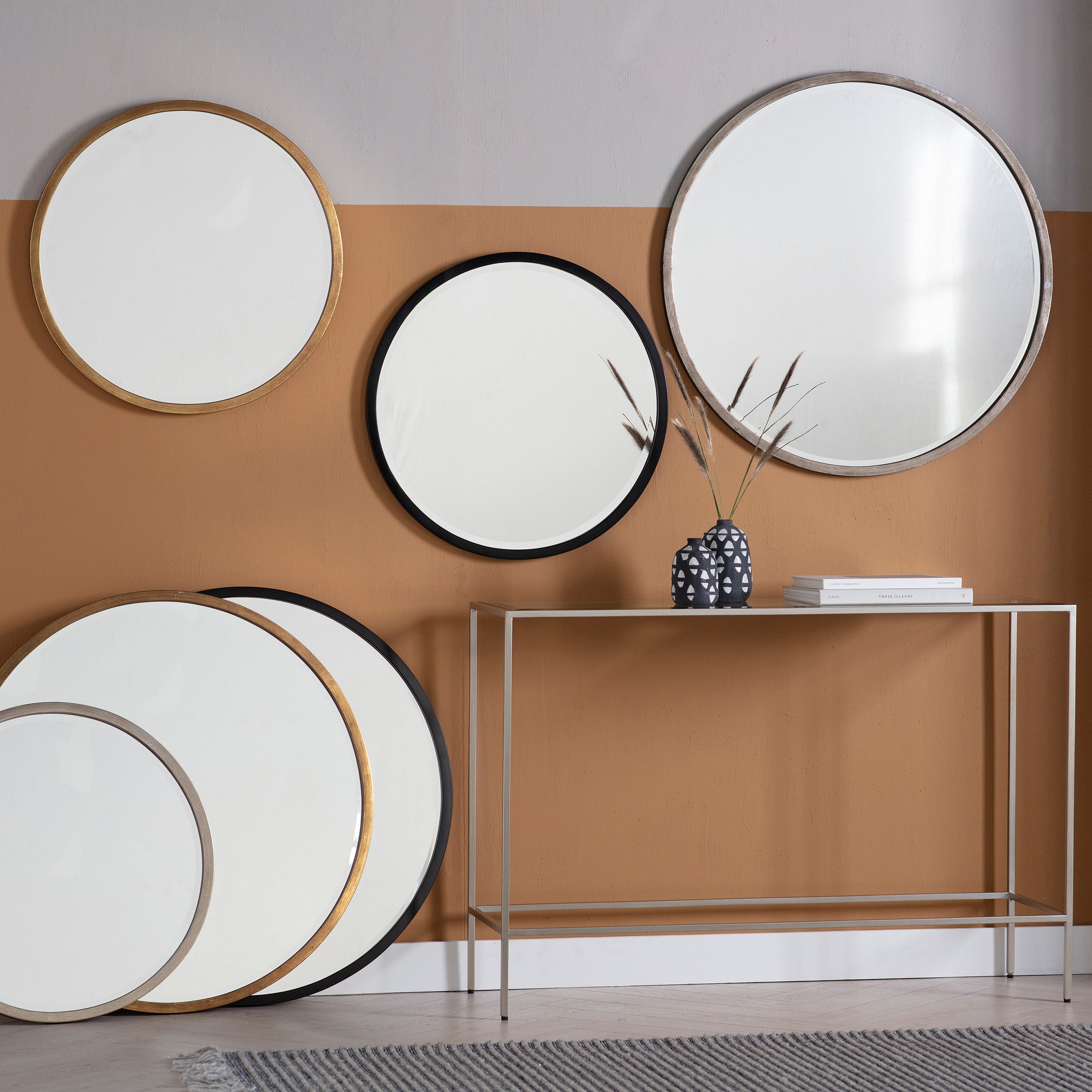 Amos Aged black medium round mirror