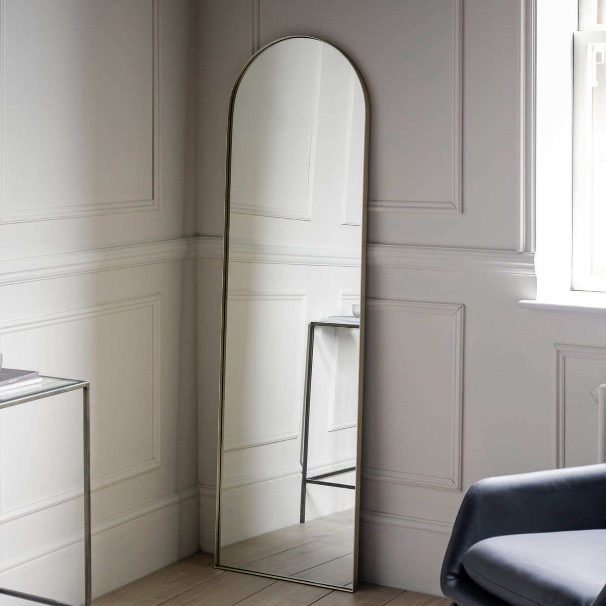 Amos Champagne gold paint arch leaner mirror
