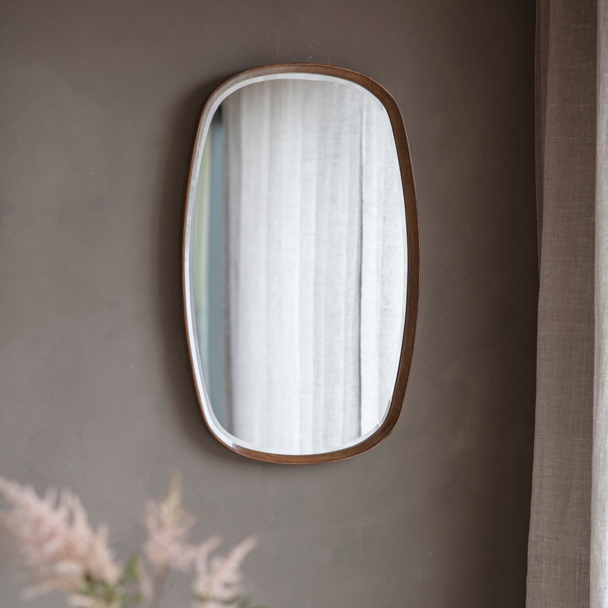 Amos Walnut stained wood ellipse mirror