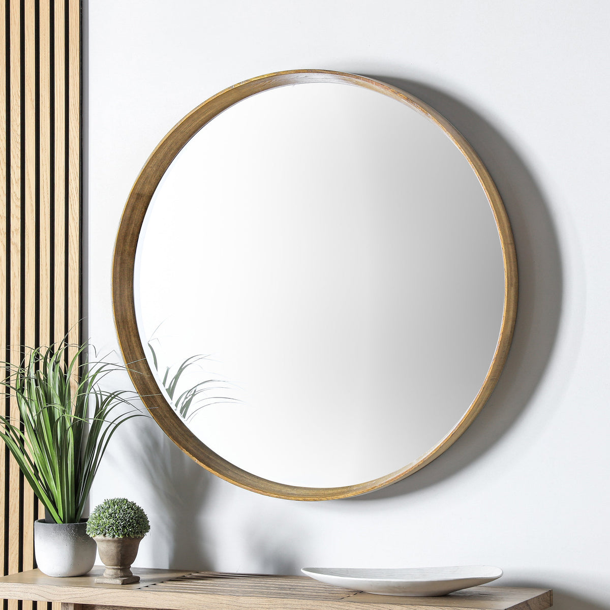 Amos Solid oak large round mirror