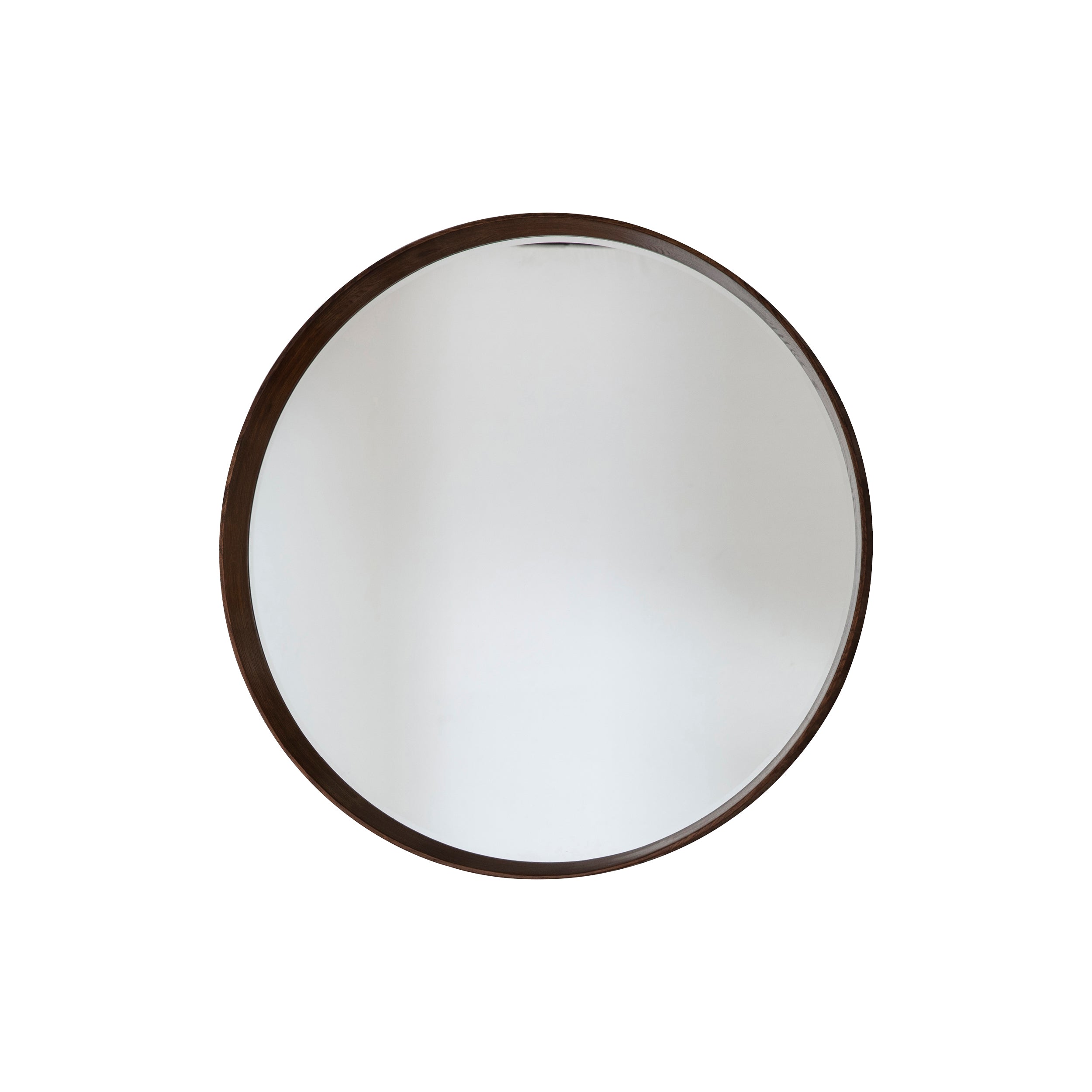 Amos Walnut stained wood large round mirror