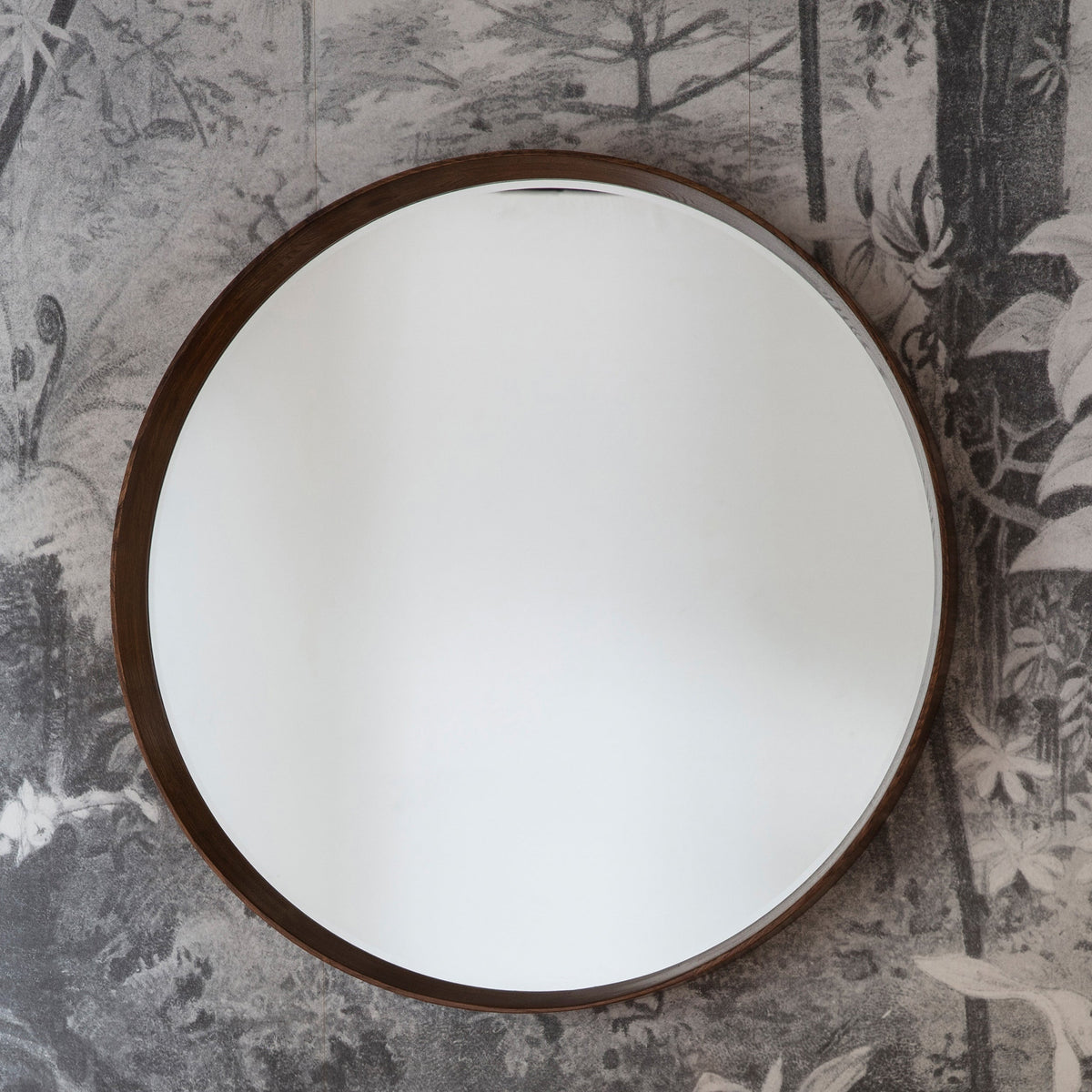 Amos Walnut stained wood large round mirror