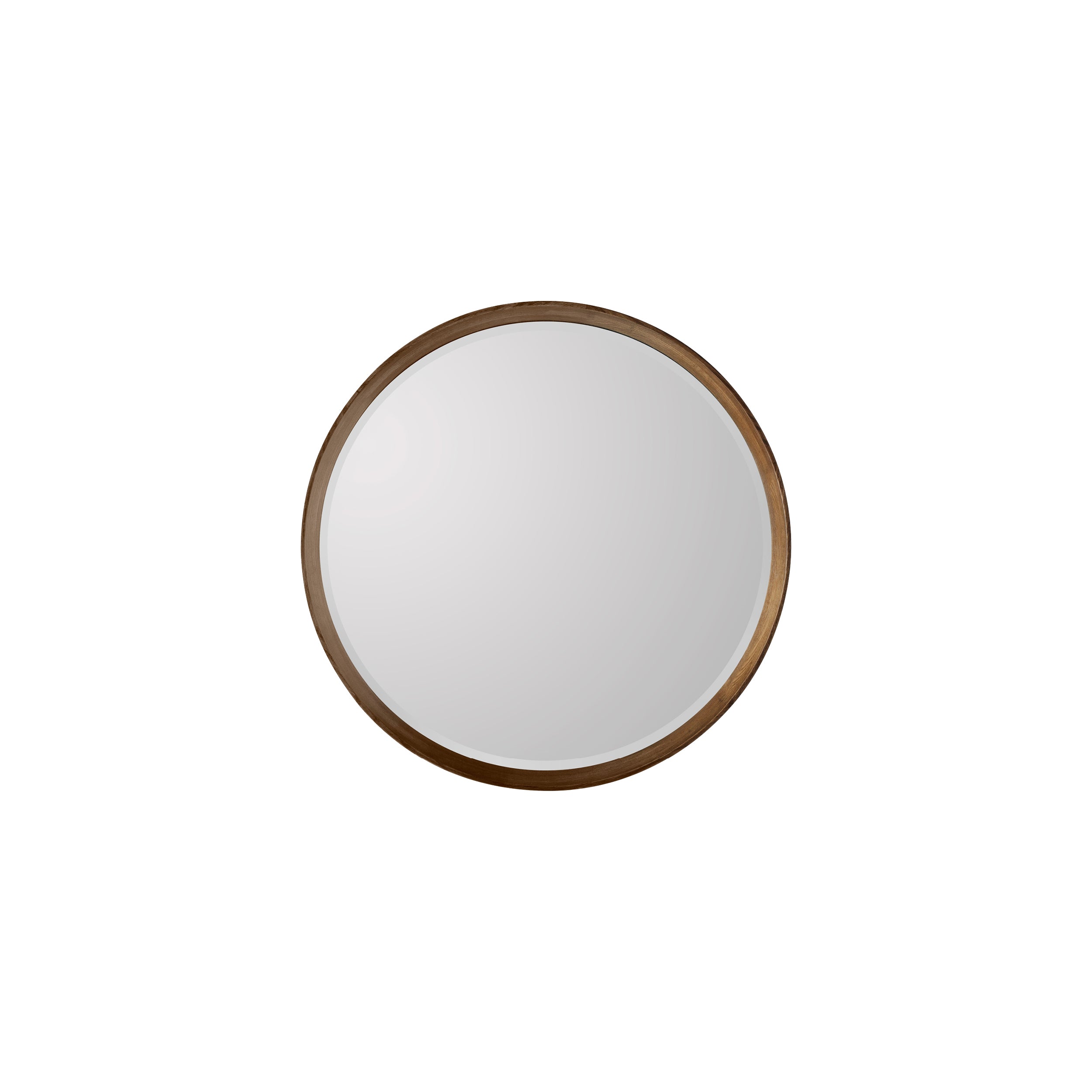 Amos Walnut stained wood medium round mirror