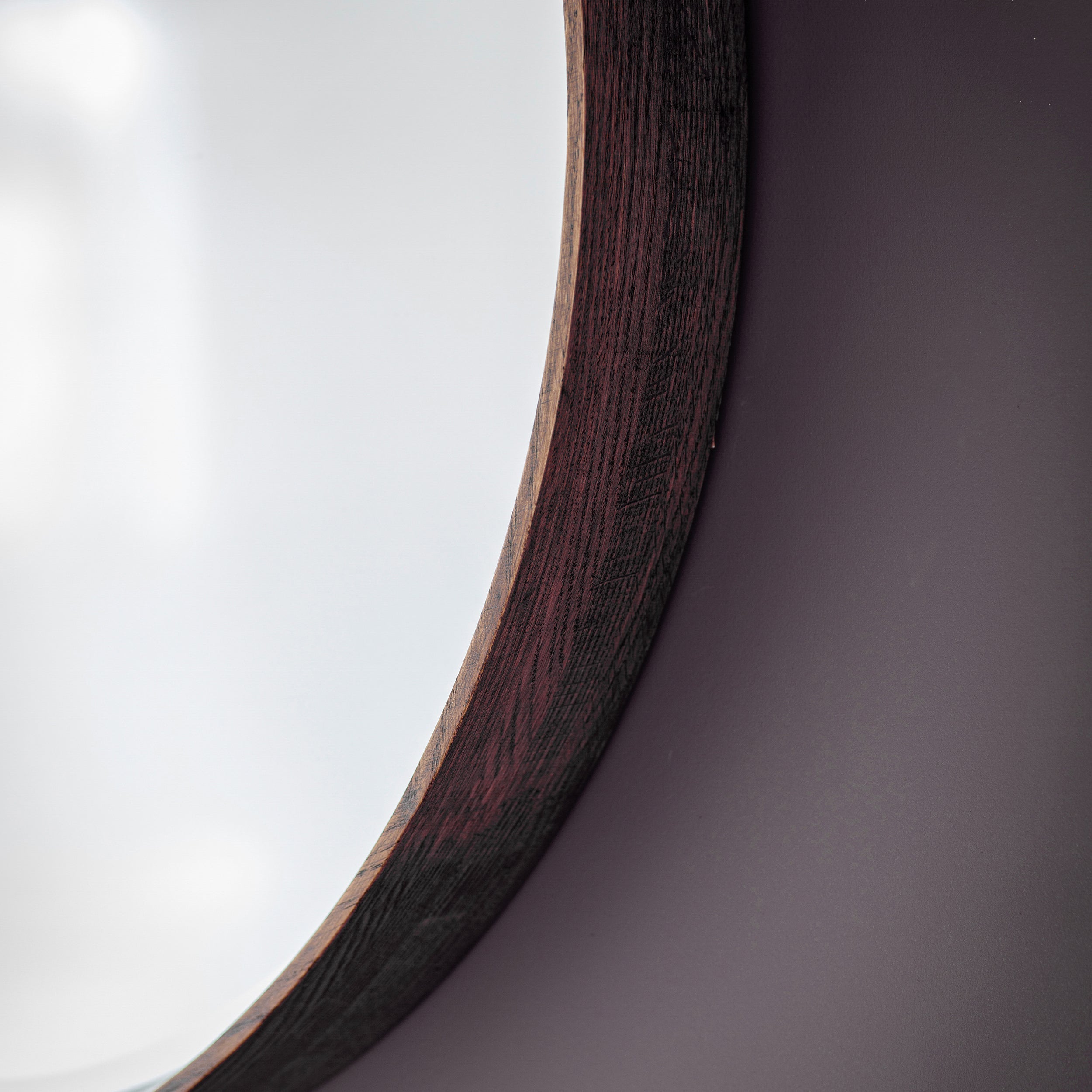 Amos Walnut stained wood medium round mirror