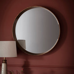 Amos Walnut stained wood medium round mirror