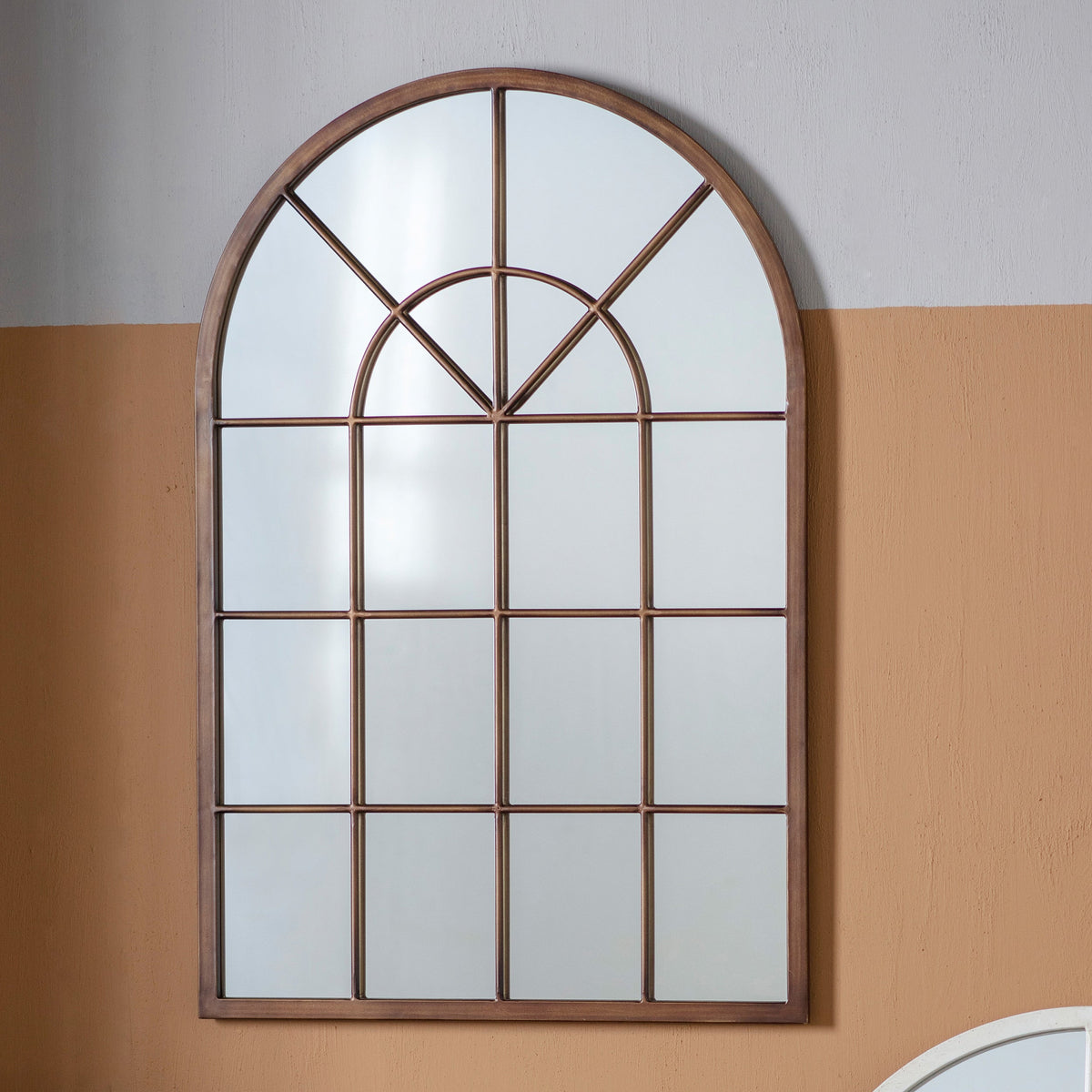 Amos Aged bronze paint arch window mirror
