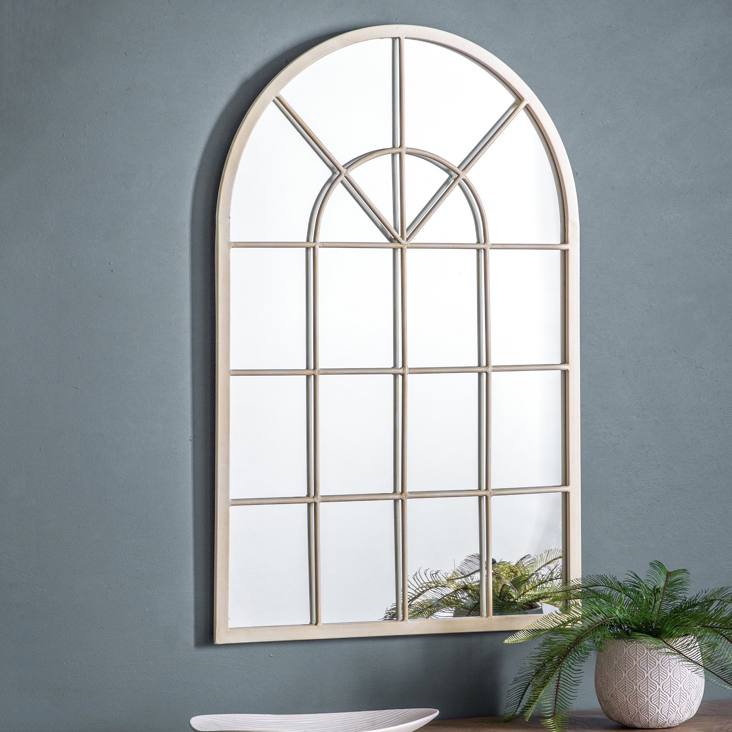 Amos Vintage cream arch window mirror