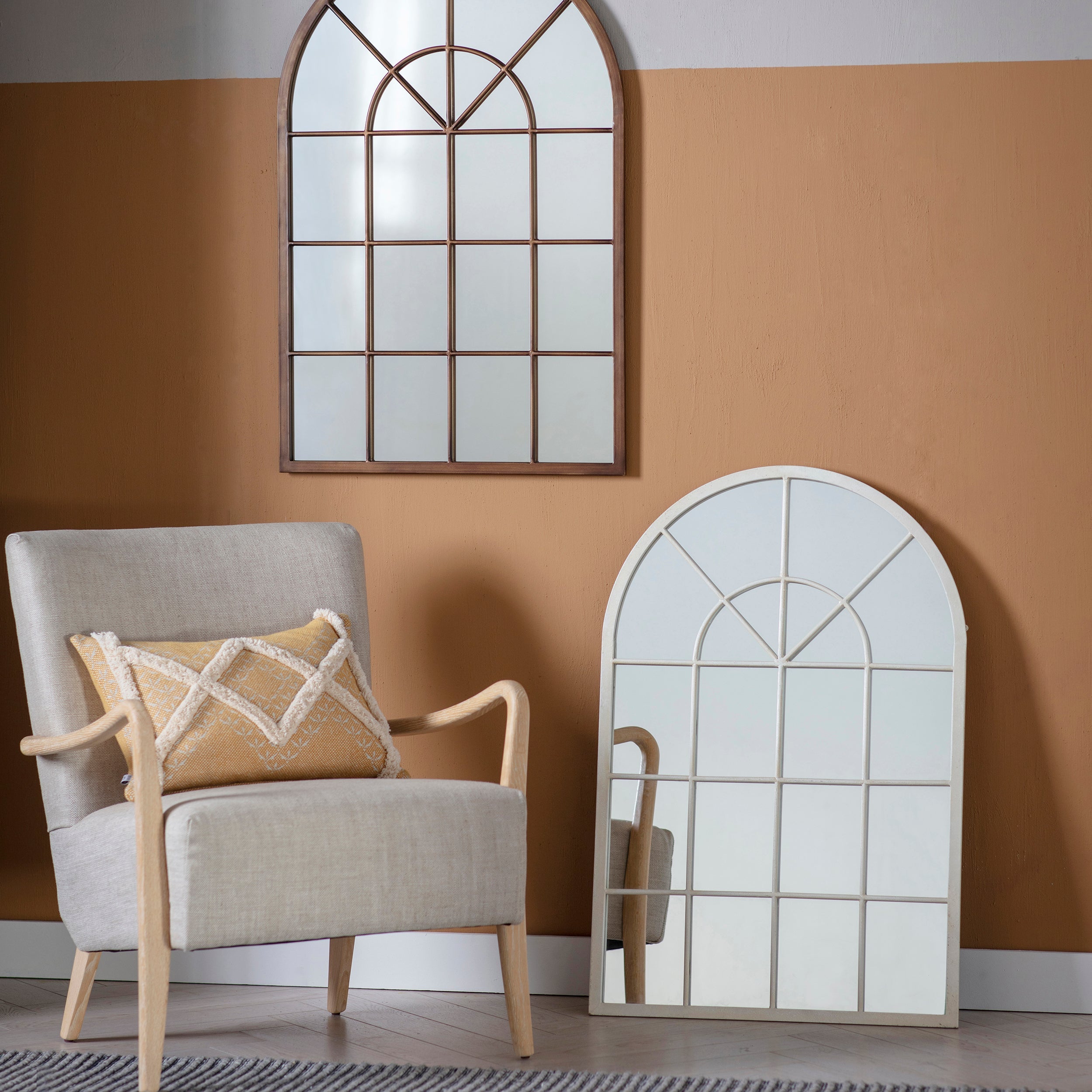 Amos Vintage cream arch window mirror