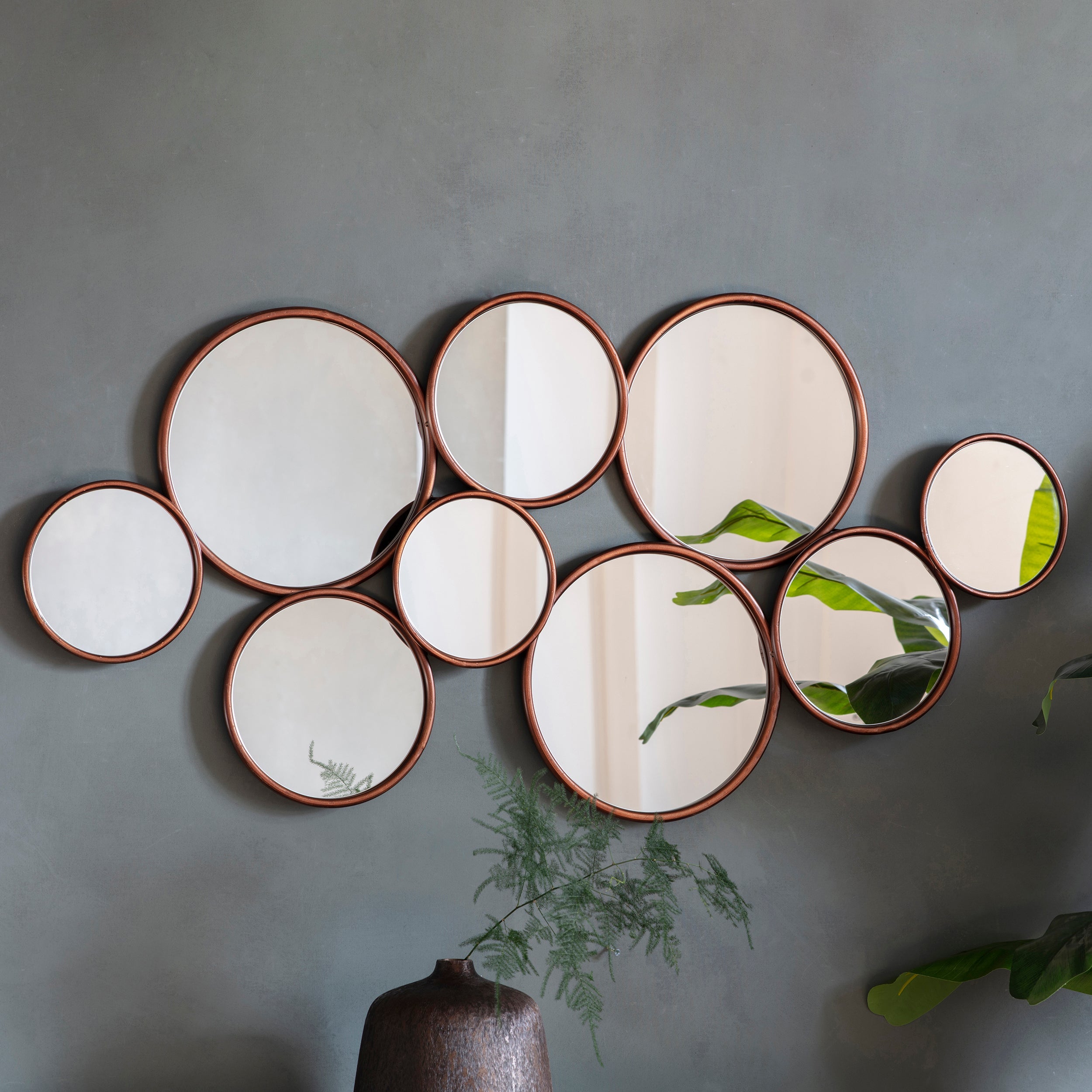 Amos Antique copper round cluster mirror