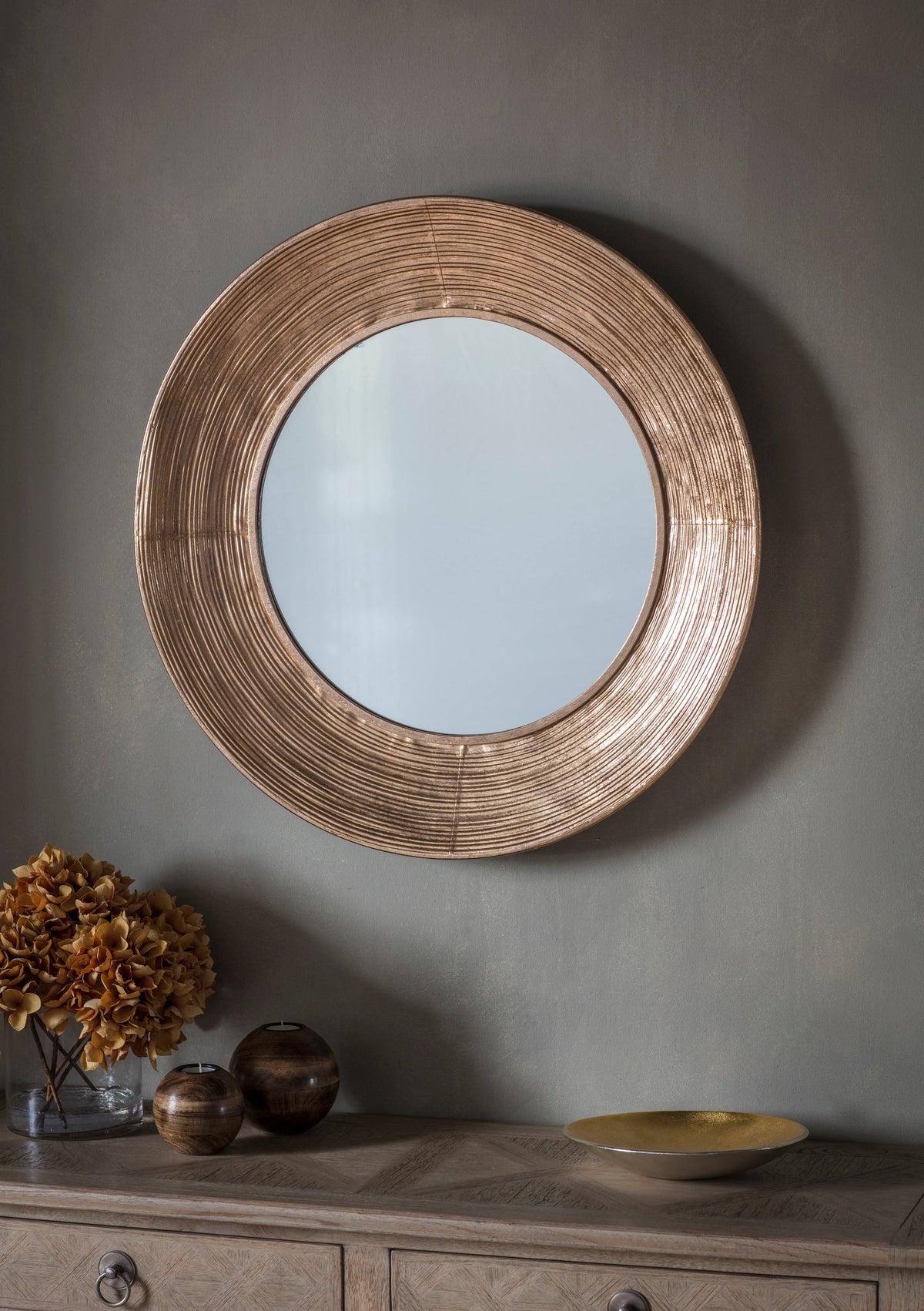 Amos Aged gold concaved frame round mirror