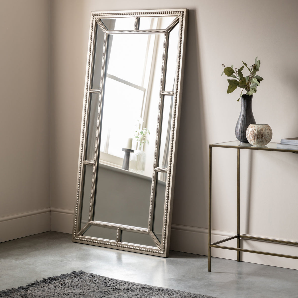 Amos Aged pewter leaner mirror