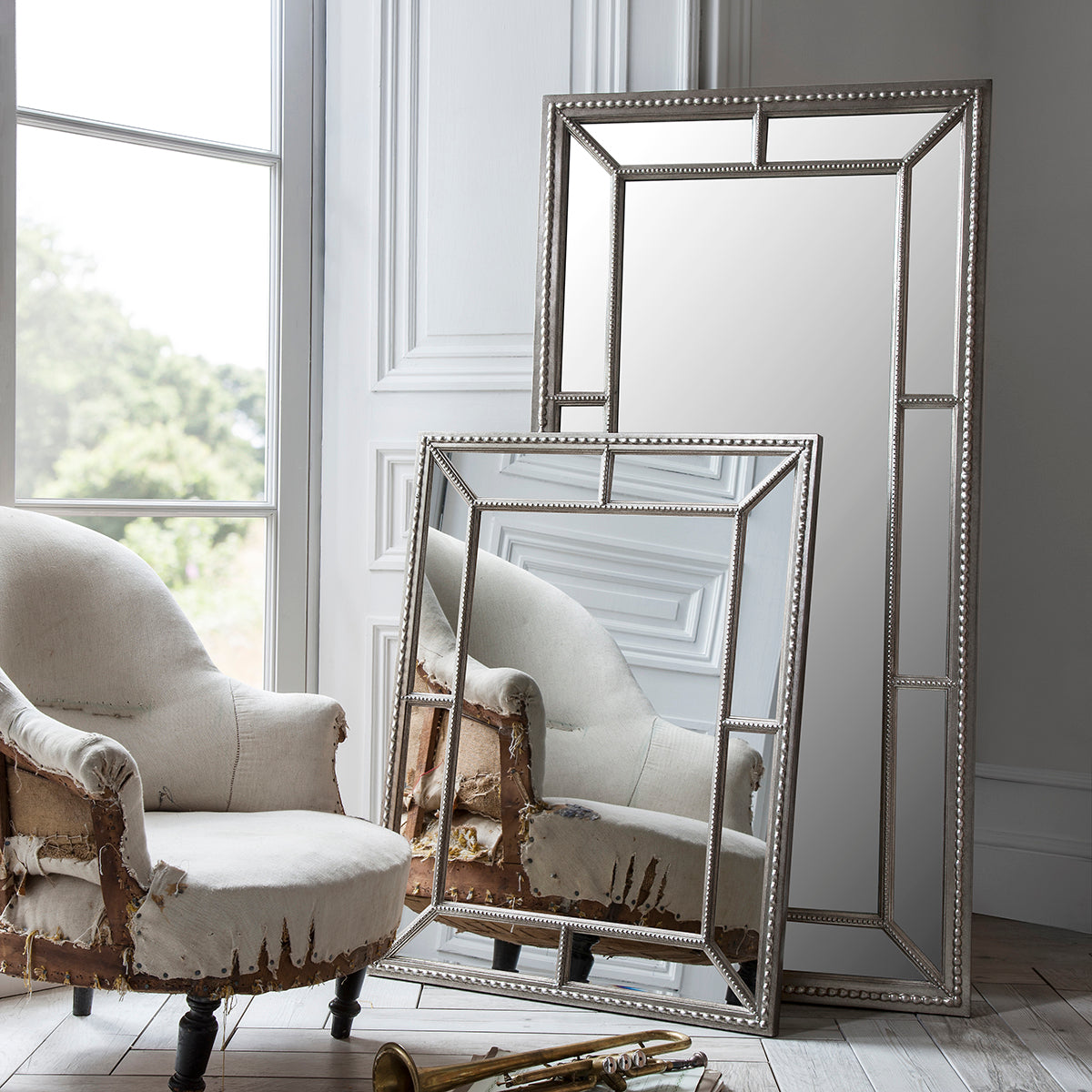 Amos Aged pewter leaner mirror