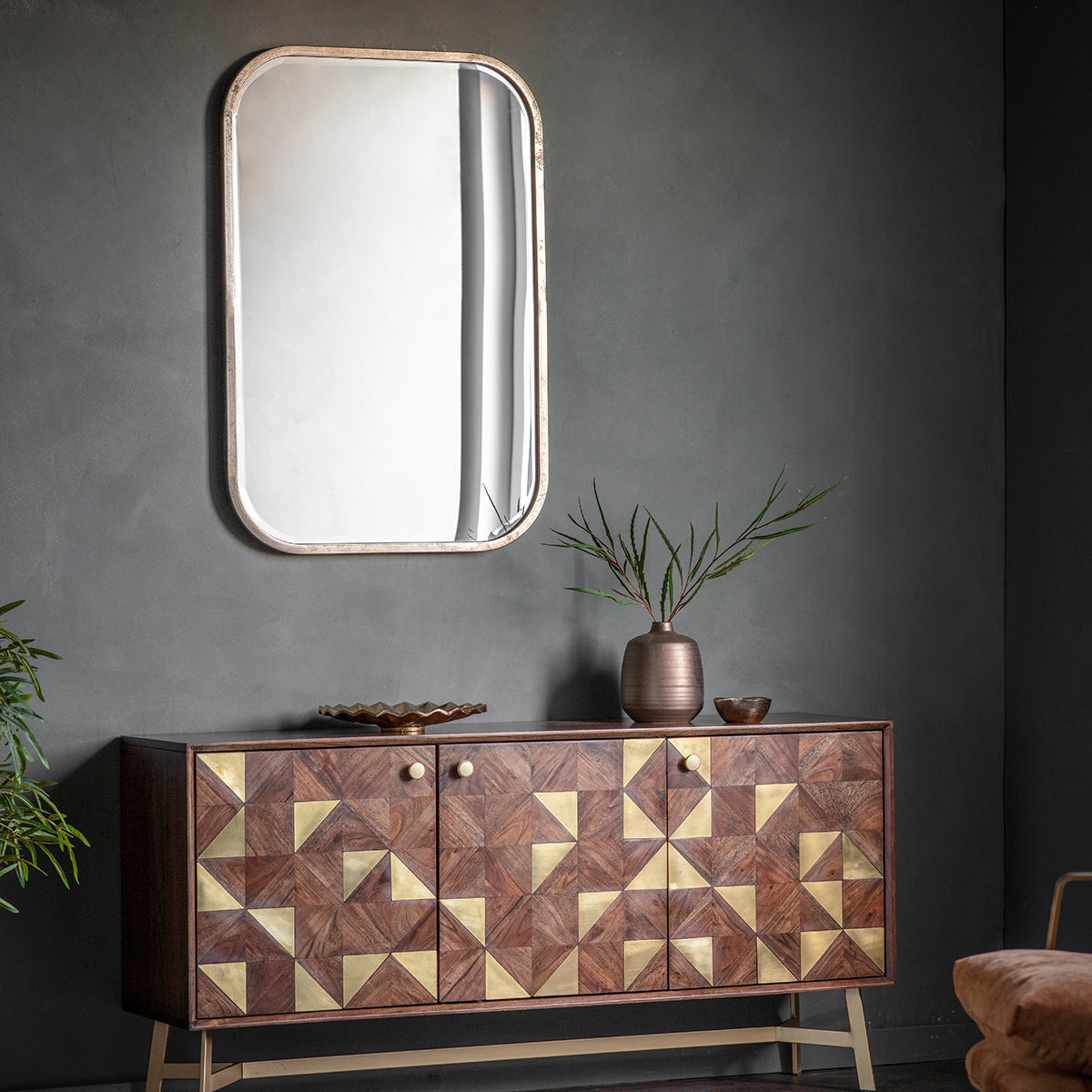 Amos Distressed champagne gold medium mirror