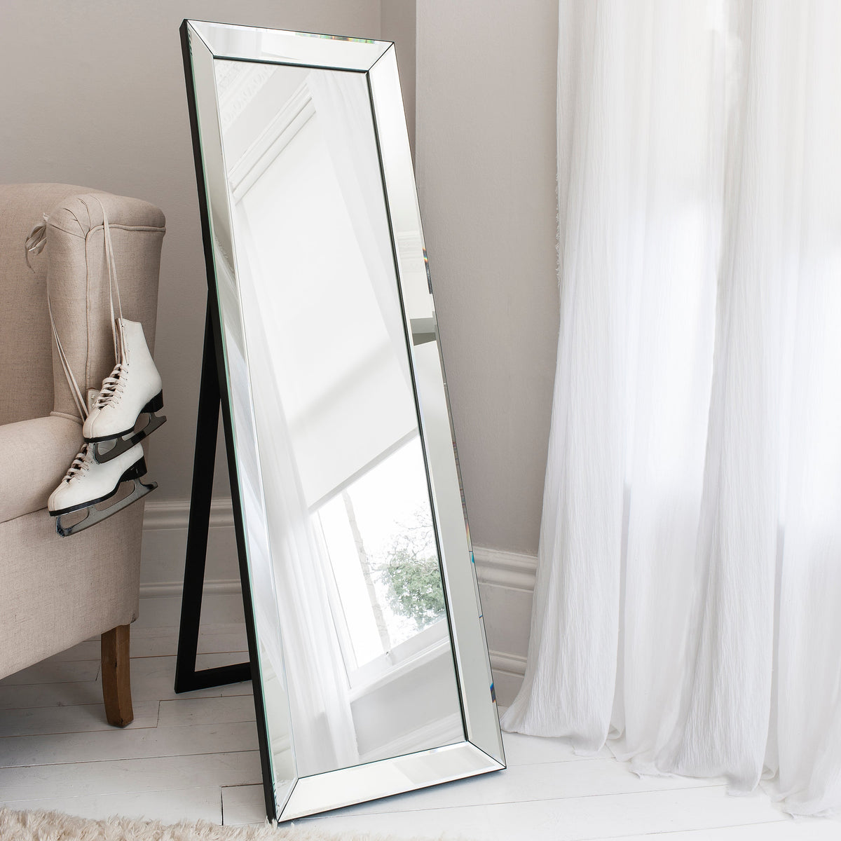 Amos Silver and matt black cheval mirror