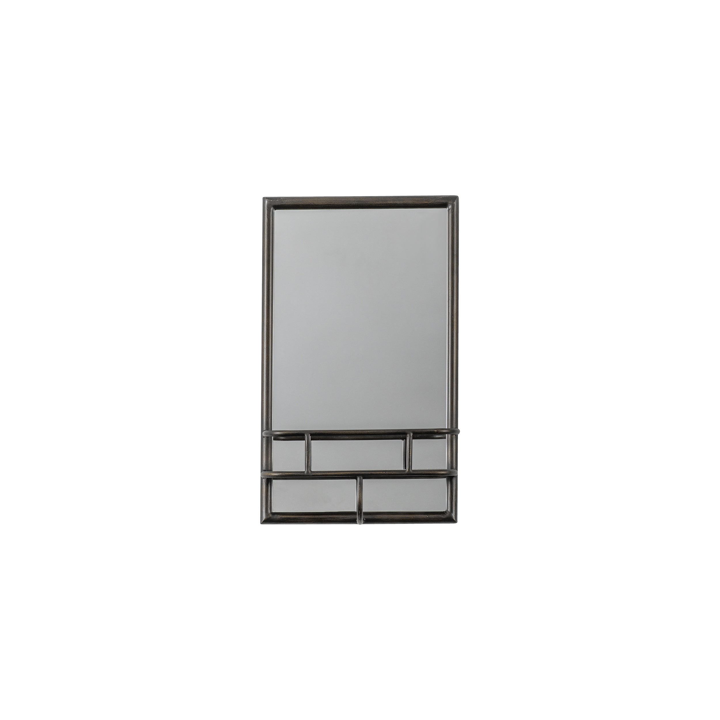 Amos Rustic bronze rectangle mirror with shelf
