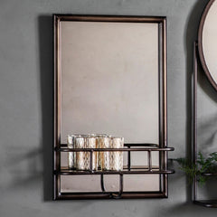 Amos Rustic bronze rectangle mirror with shelf