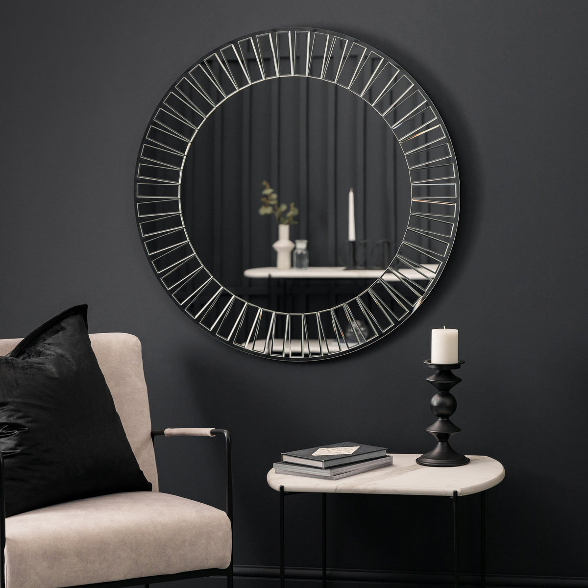 Amos Overlaid mosaic frame round mirror