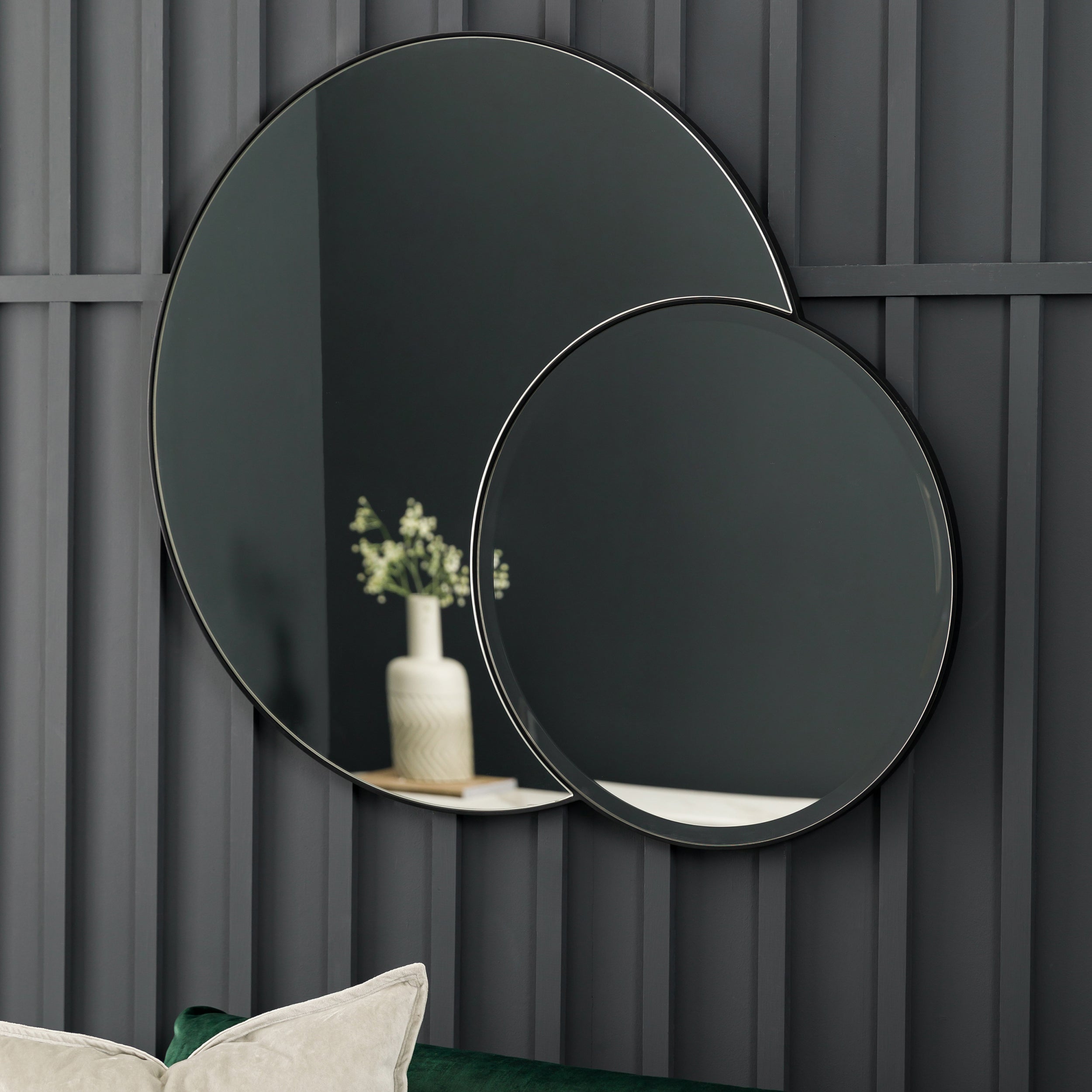 Amos Matt black interlocking round mirrors
