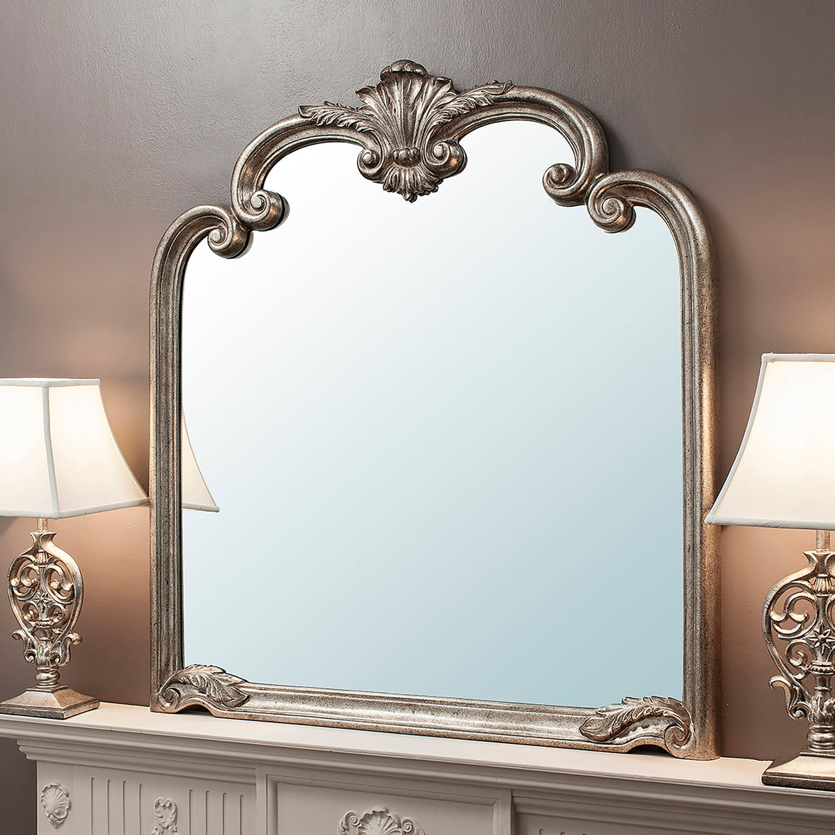 Amos Aged silver ornate arched rectangle mirror