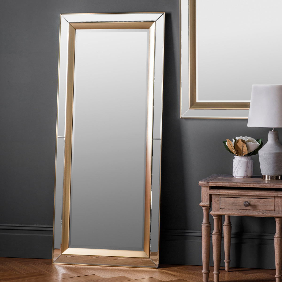 Amos Brushed gold bevelled edge leaner mirror