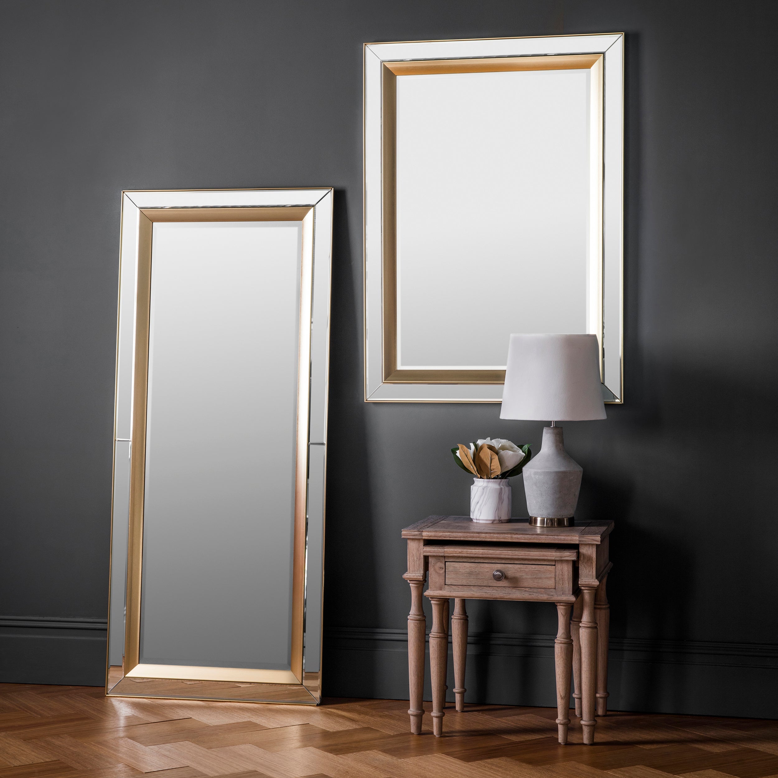 Amos Brushed gold bevelled edge leaner mirror