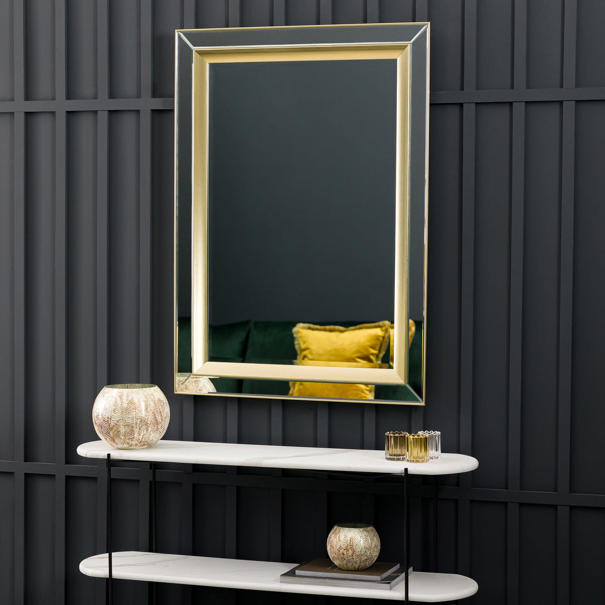 Amos Brushed gold bevelled medium rectangle mirror