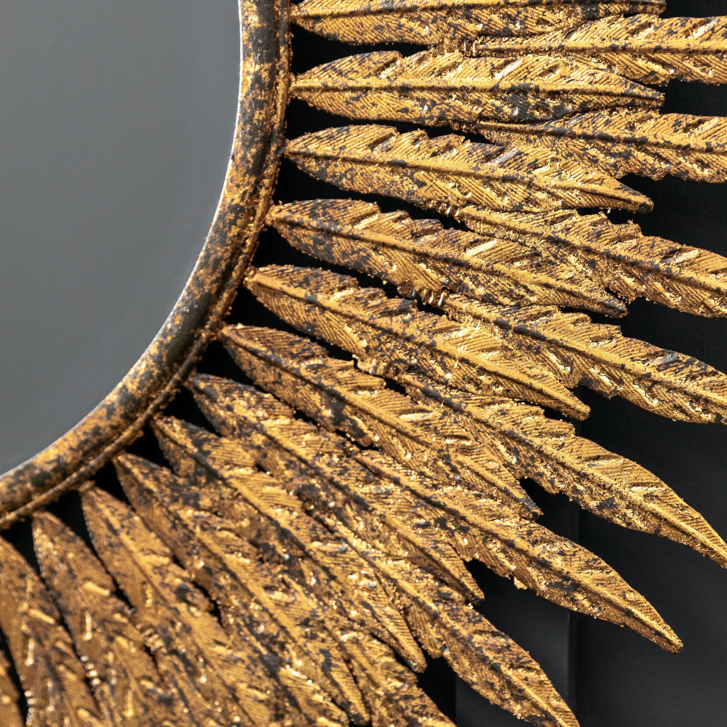 Amos Aged gold feathered frame round mirror