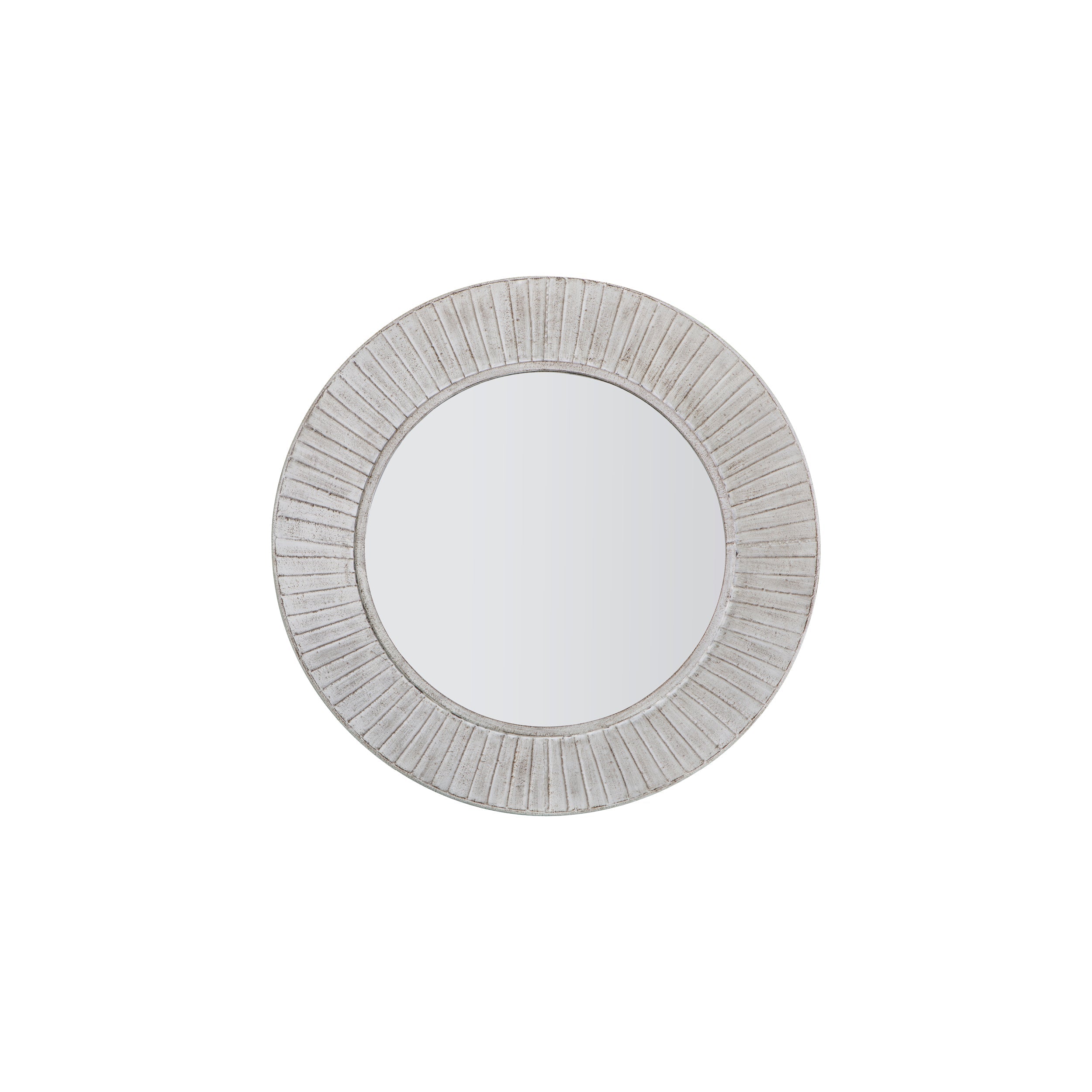 Amos Distressed cream wooden round mirror