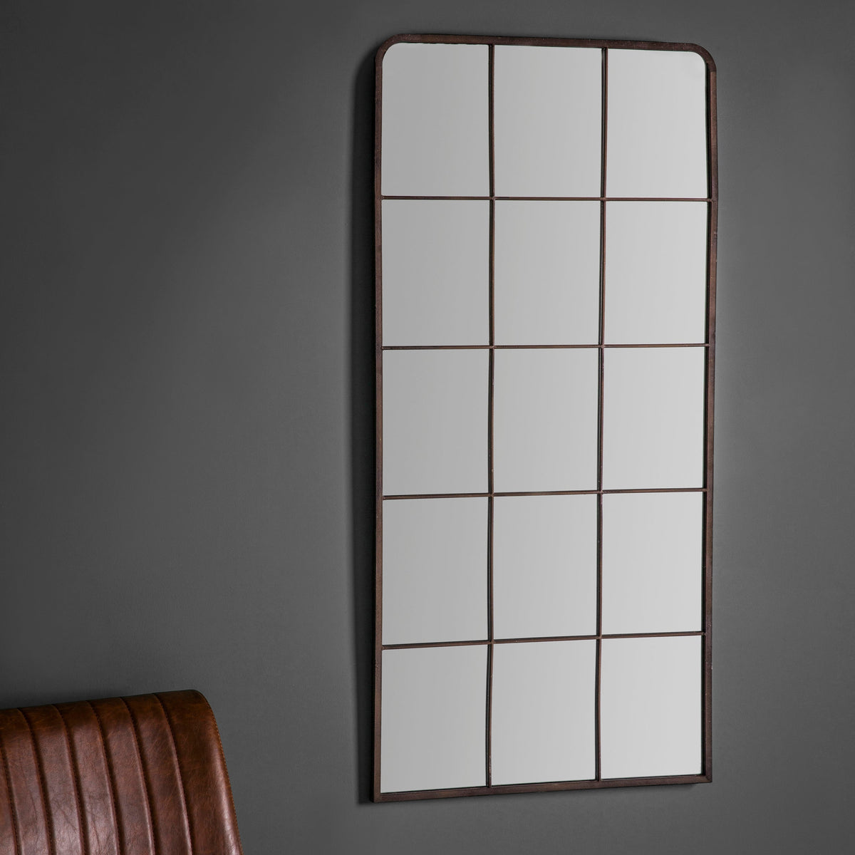 Amos Black rustic arch window mirror