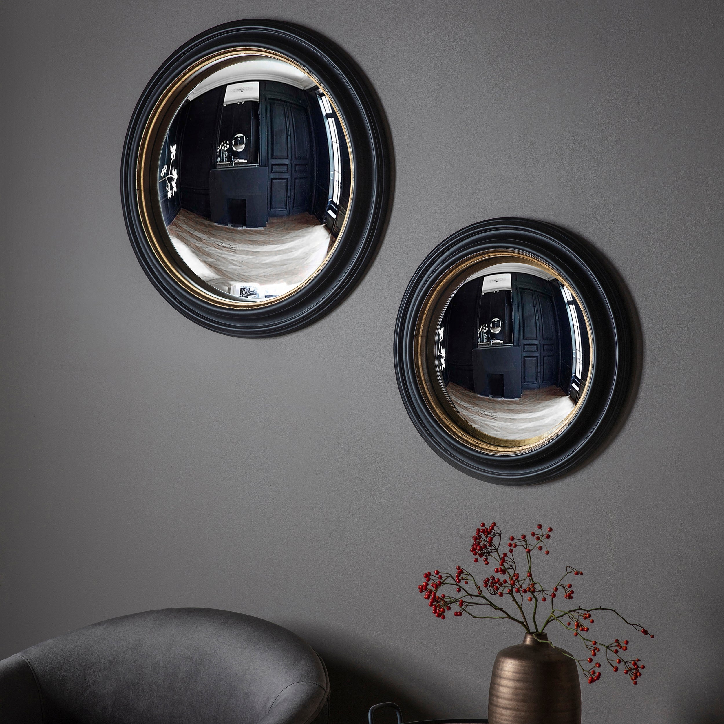 Amos Matt black medium round convex mirror
