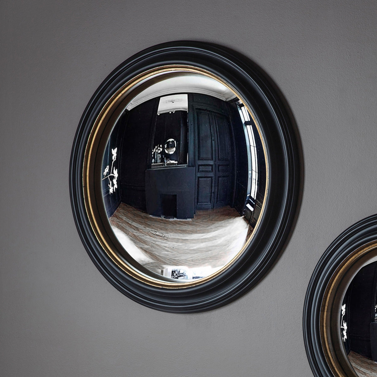 Amos Matt black large round convex mirror